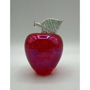Roger Vines 1986 Red Iridescent Apple Art Glass Paperweight 3.5” Signed MSH Ash